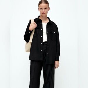 Zara Faux Suede Oversized Shirt Jacket Size Small in Black